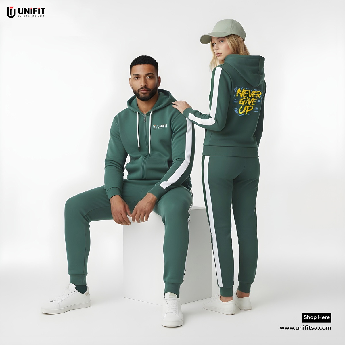 olive green never give up hoodies set