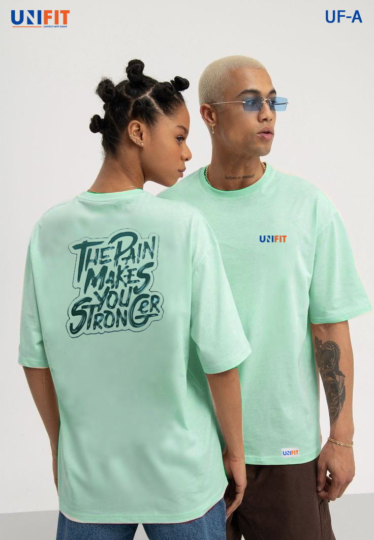 the pain drop shoulder over size t shrit model uf a neon green